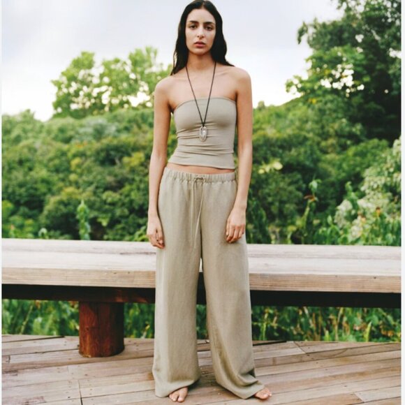 Aritzia Wilfred The Lodge Pant High Rise Relaxed Cruise Linen Taupe Cola Size XL - Picture 4 of 9